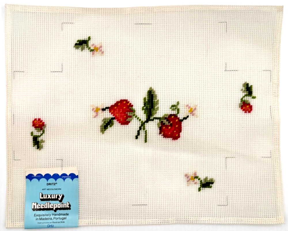 Vintage Dritz Preworked Needlepoint Canvas Strawberry Brick Cover Doorstop 3768